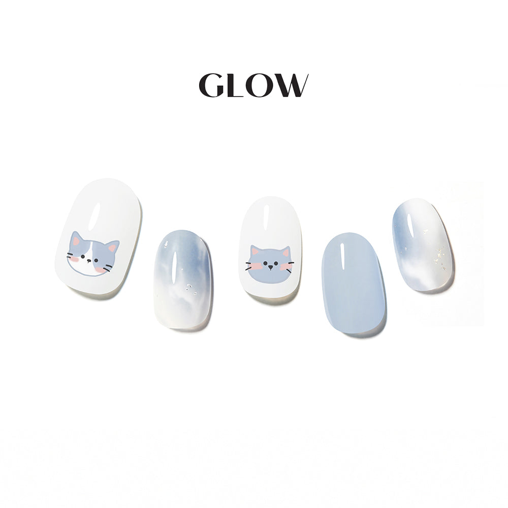 Glow 灰藍貓咪 (無需照燈) 凝膠美甲指甲貼片 (WMA030)